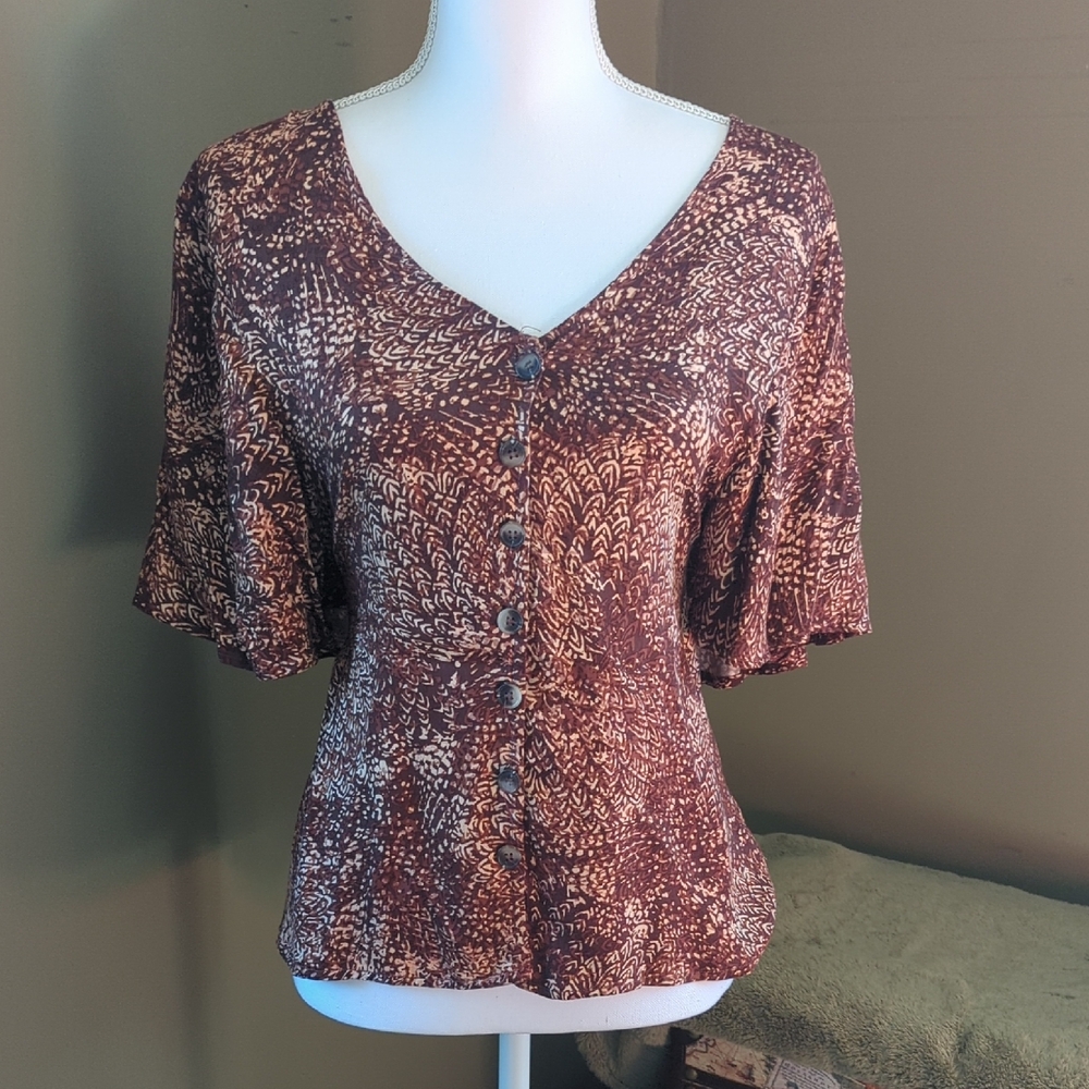 Daytrip Brown and Cream Patterned Blouse